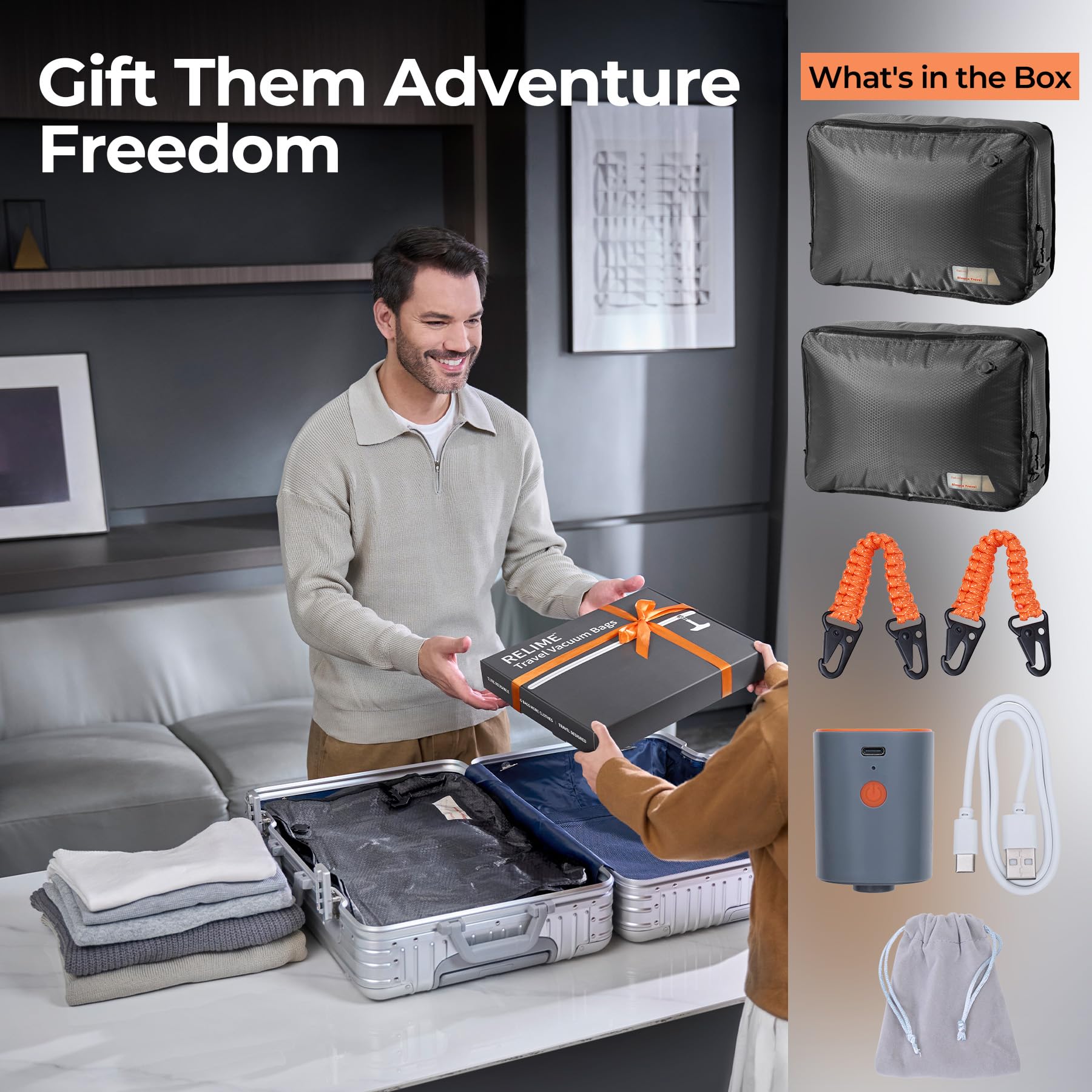 Relime bags next to hand to show size and packing capacity benefit