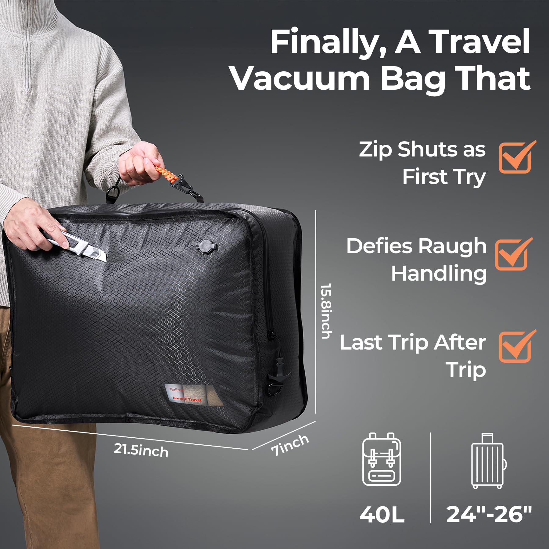 Relime wide 180° zipper open for easy packing and fast access