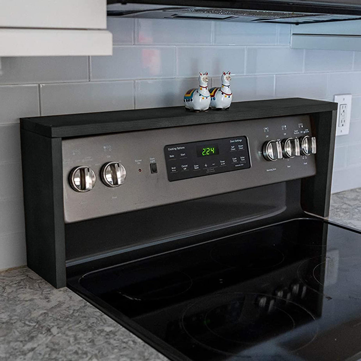 RELODECOR ebony front view showing clean shelf lines and organized storage benefit