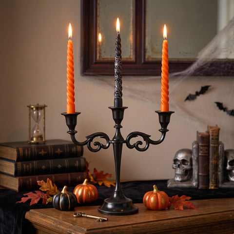 RELY+ candelabra close-up of glossy metal finish highlighting refined texture and sheen
