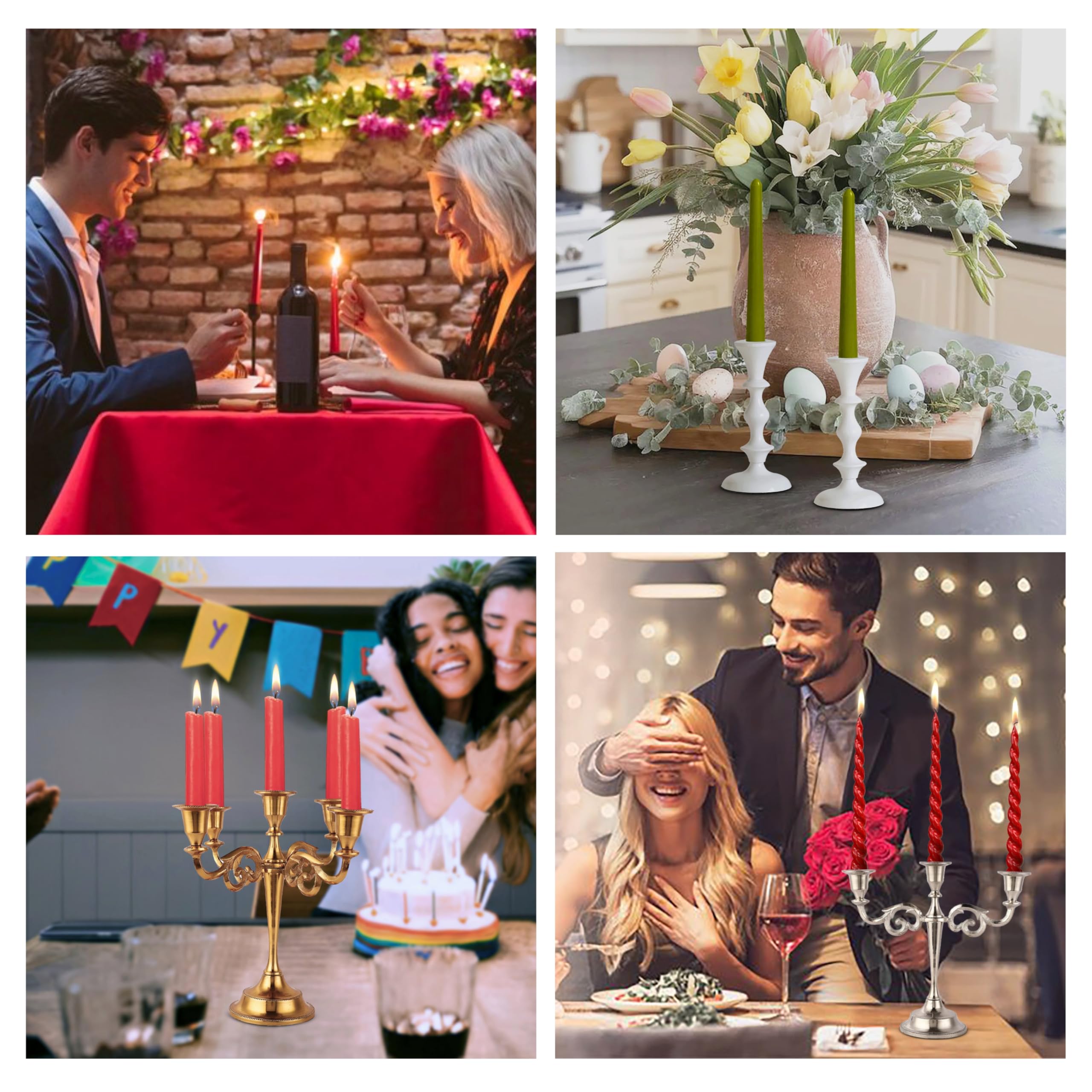 RELY+ candelabra with lit taper candles demonstrating warm atmosphere at evening events