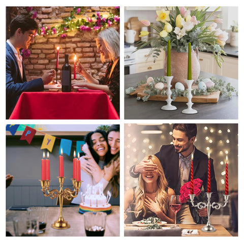RELY+ candelabra with lit taper candles demonstrating warm atmosphere at evening events