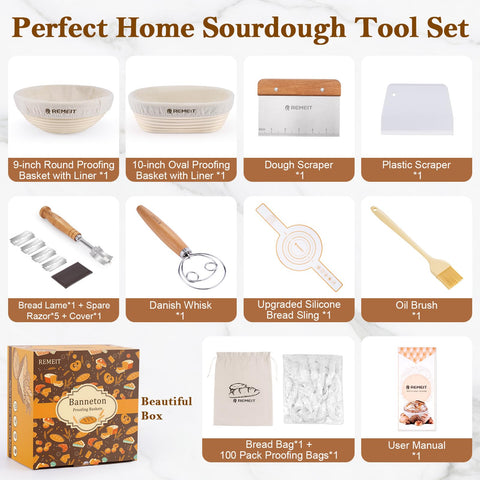 REMEIT 10 inch oval banneton supporting batard dough for uniform bake