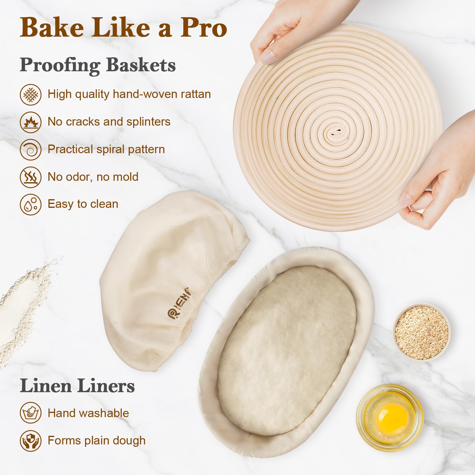 REMEIT 9 inch round banneton holding proofing dough for improved rise