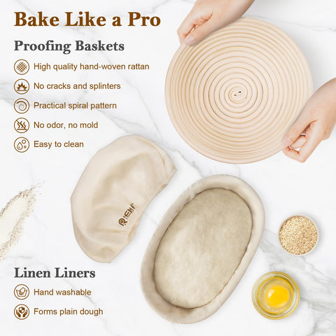 REMEIT 9 inch round banneton holding proofing dough for improved rise