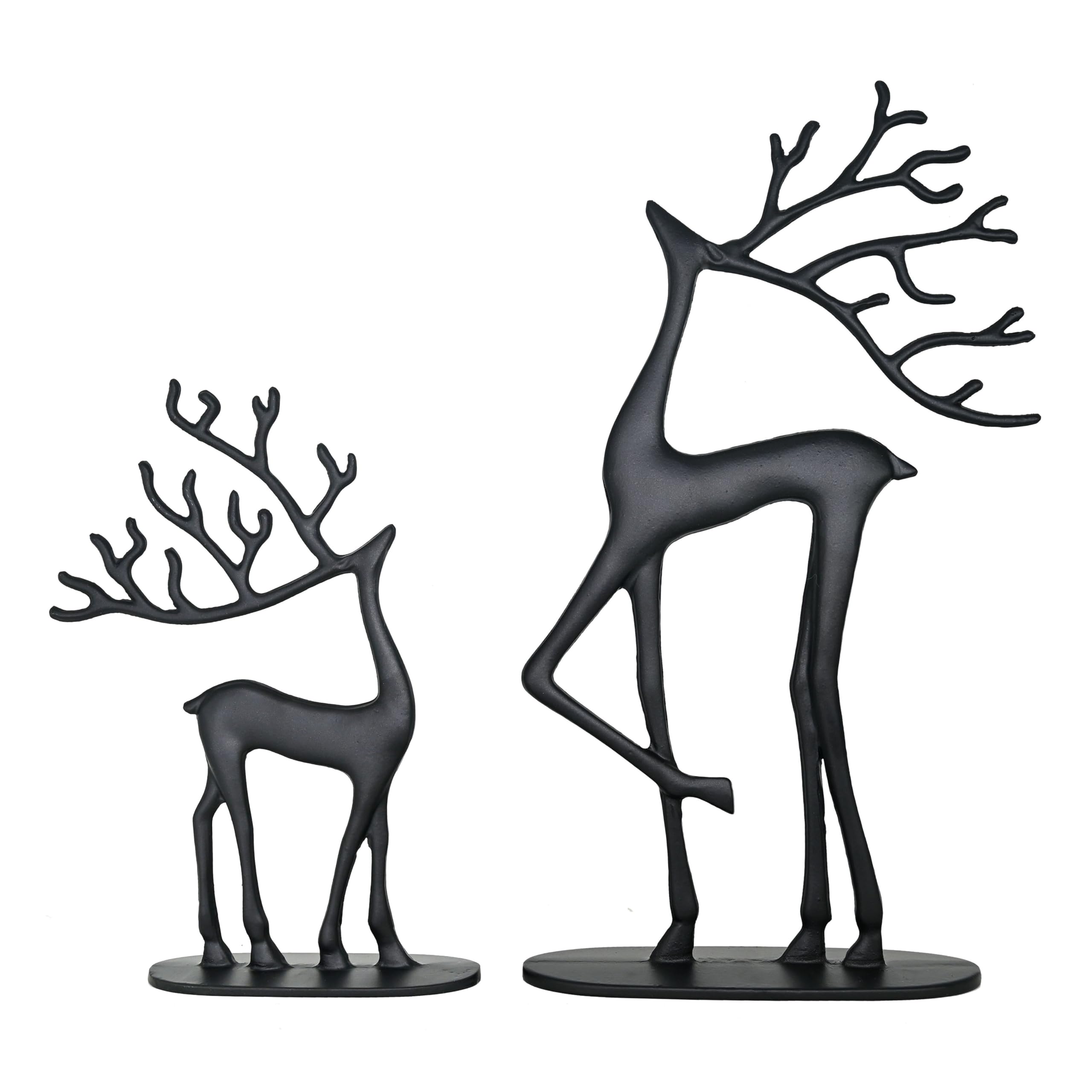 Remenna front view of two black deer statues showing elegant silhouette and balance