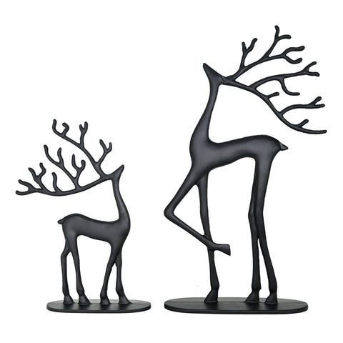 Remenna front view of two black deer statues showing elegant silhouette and balance