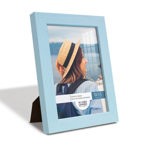 Renditions Gallery blue frame front view showing modern wood finish and photo benefit