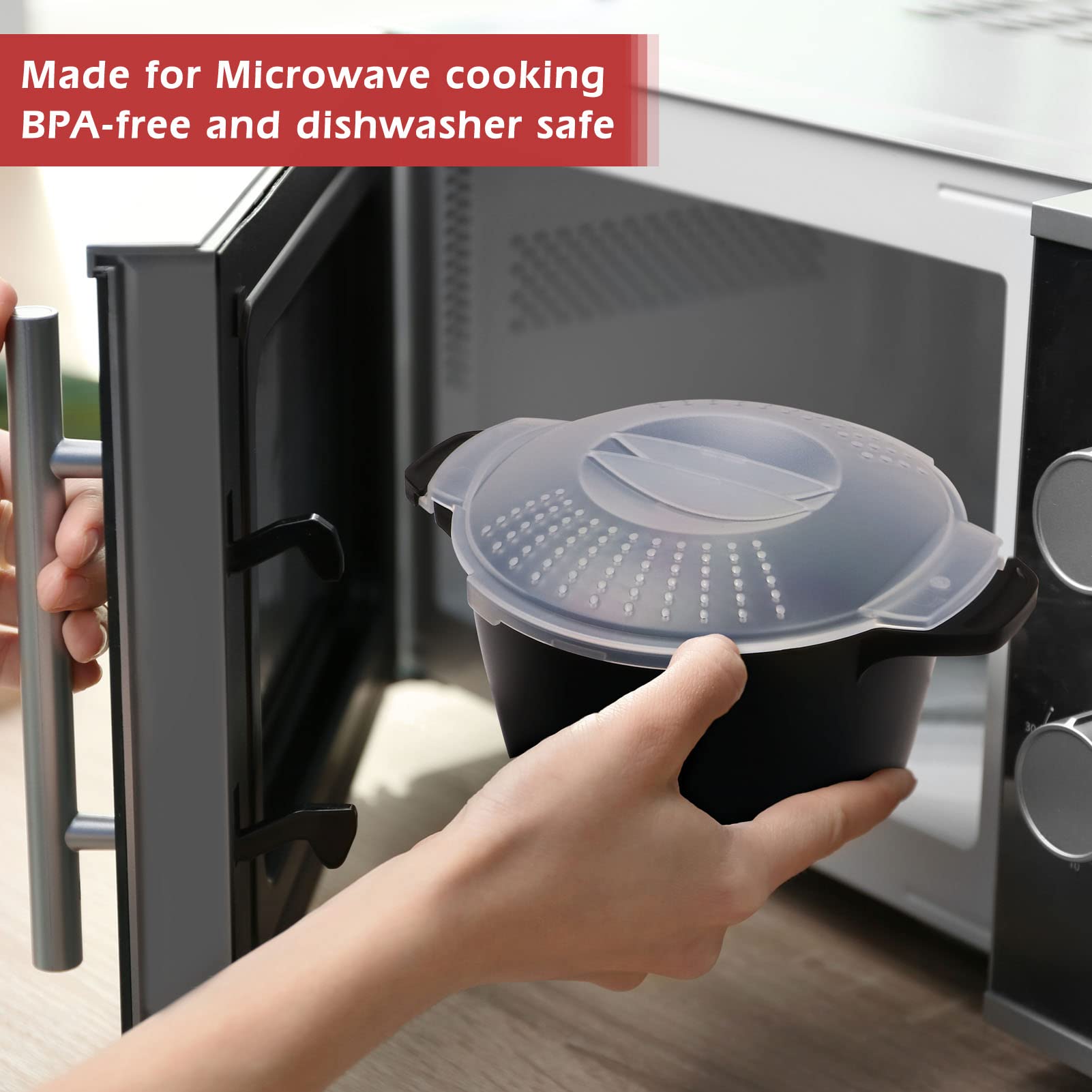 ReneeChef locking lid close-up showing secure latch, prevents spills