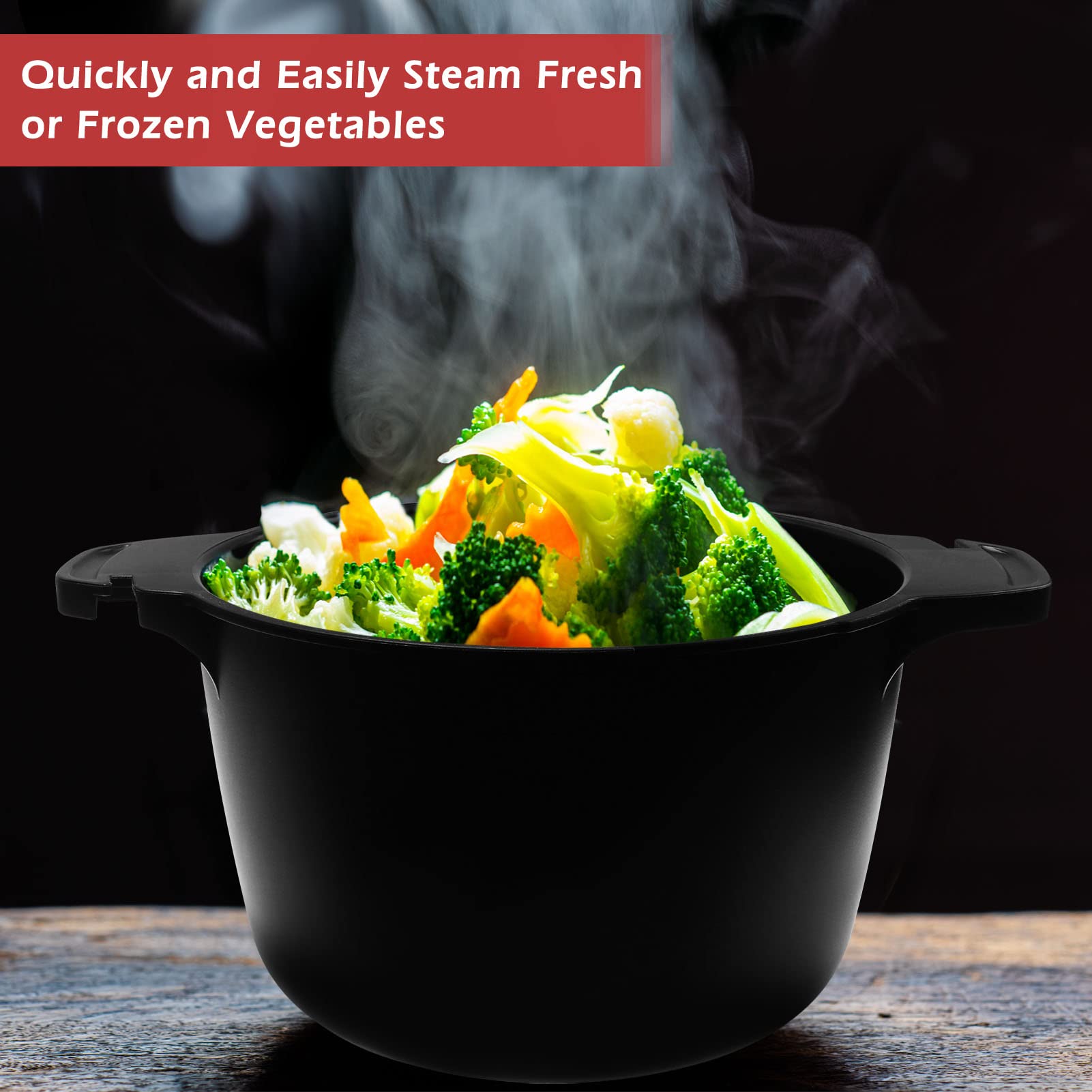 ReneeChef steamer in microwave steaming vegetables, saves time