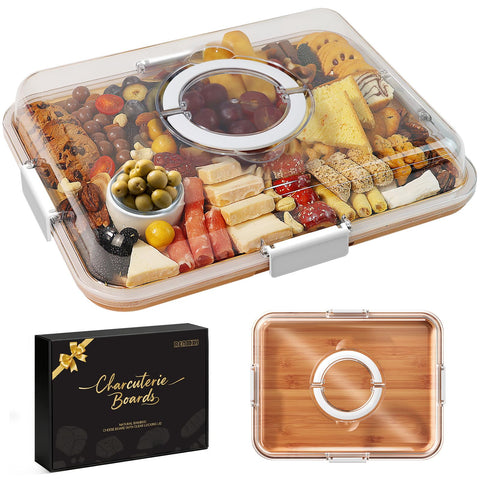 Renmxj front view showing bamboo board and clear lid for elegant serving