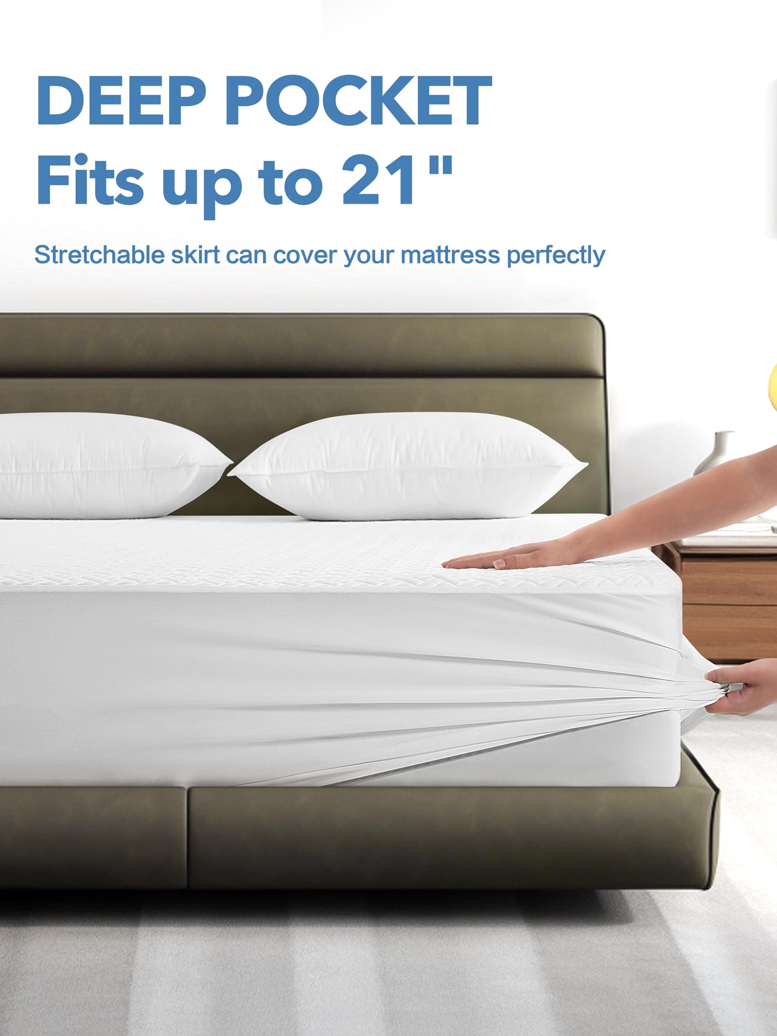 Renvix protector on made bed in bedroom showing quiet and comfortable sleep