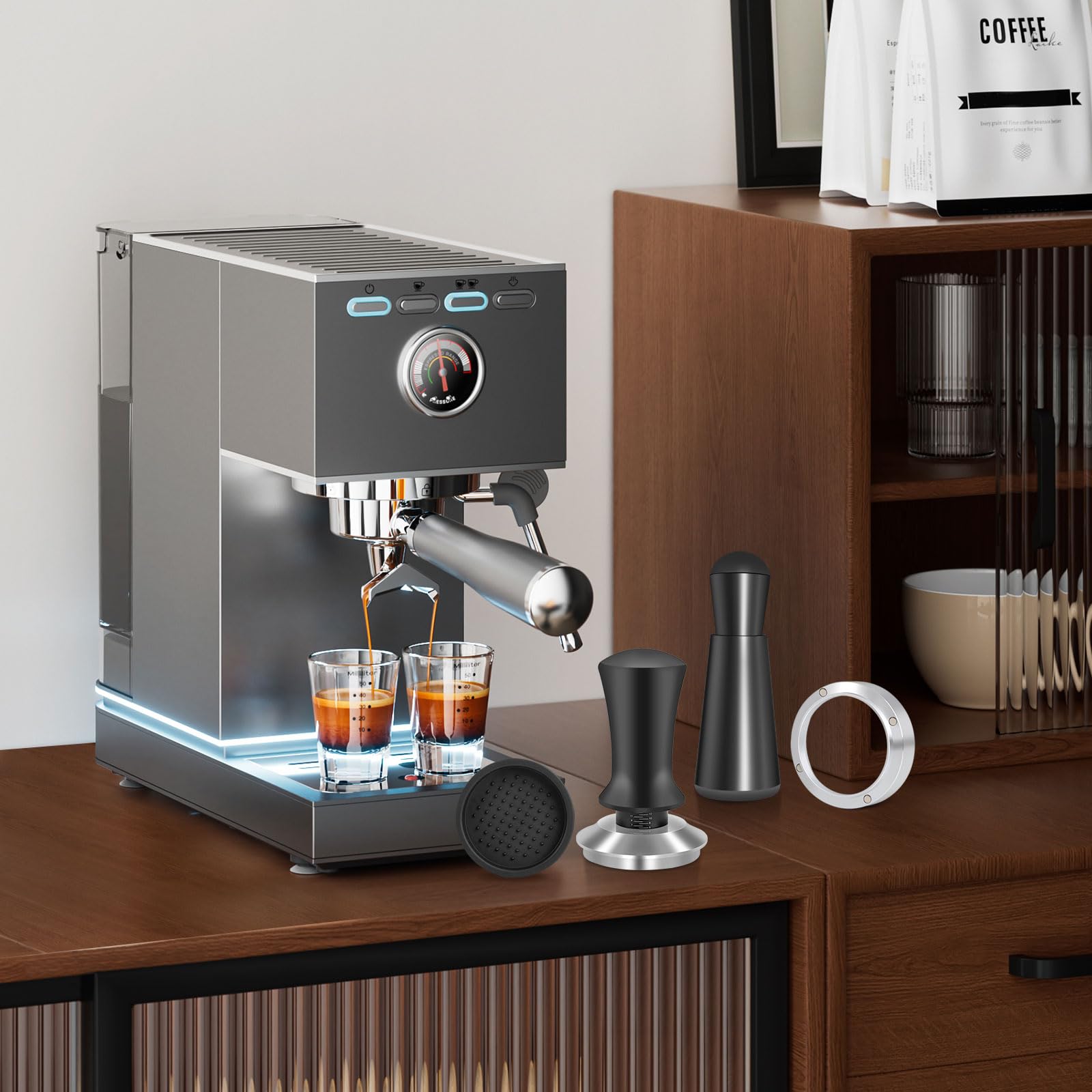 Reoszeank accessories on kitchen counter improving espresso workflow