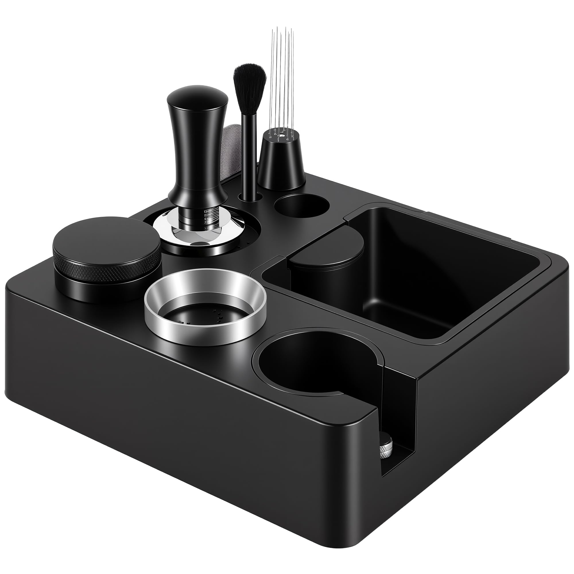 Reoszeank tamping station front view showing organized countertop setup and convenience