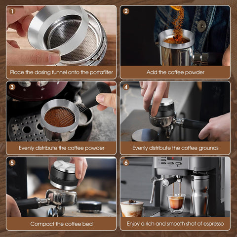 Reoszeank tools in use during dosing and tamping for cleaner workflow