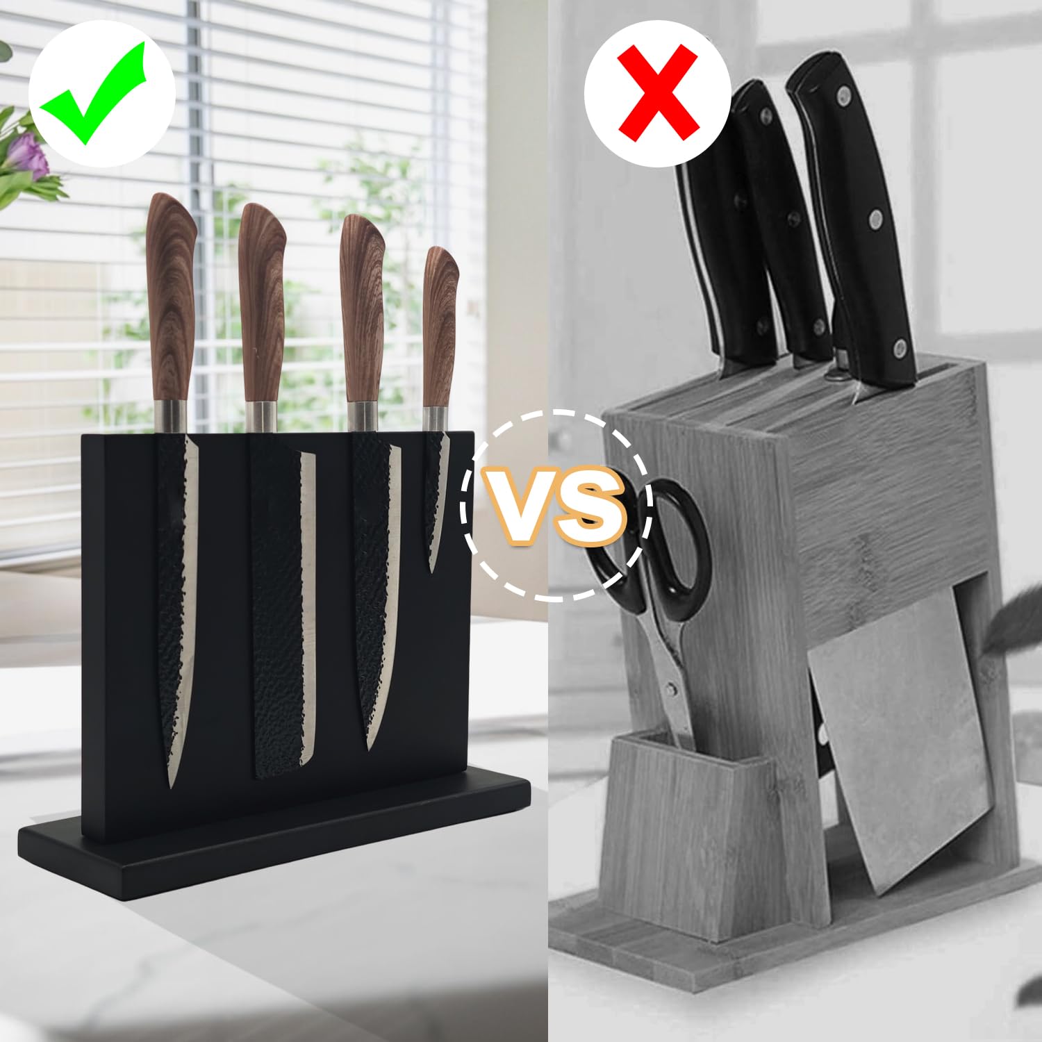 Resafy knives mounted in use demonstrating quick access and organized countertop benefit