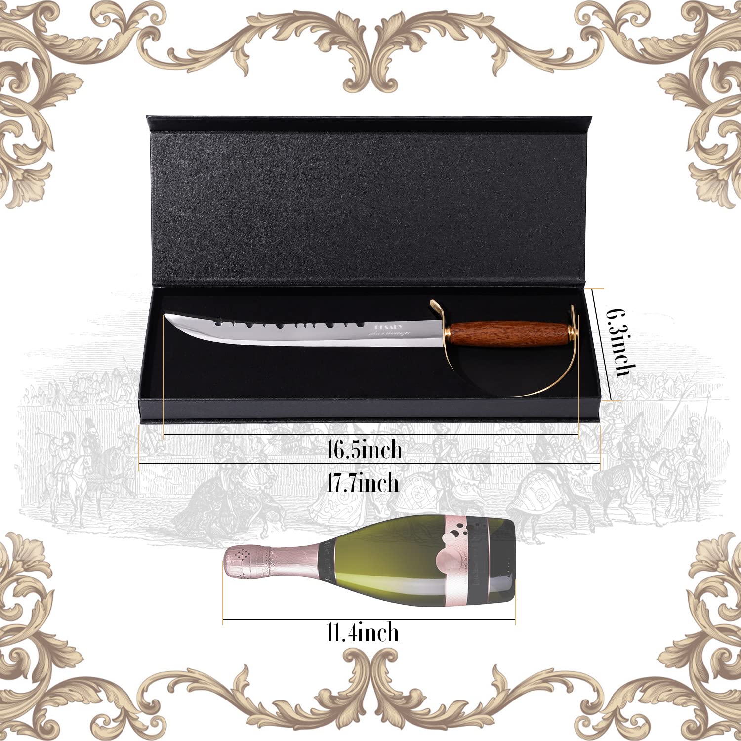 Resafy saber staged at party table showing decorative impact and conversation-starter benefit