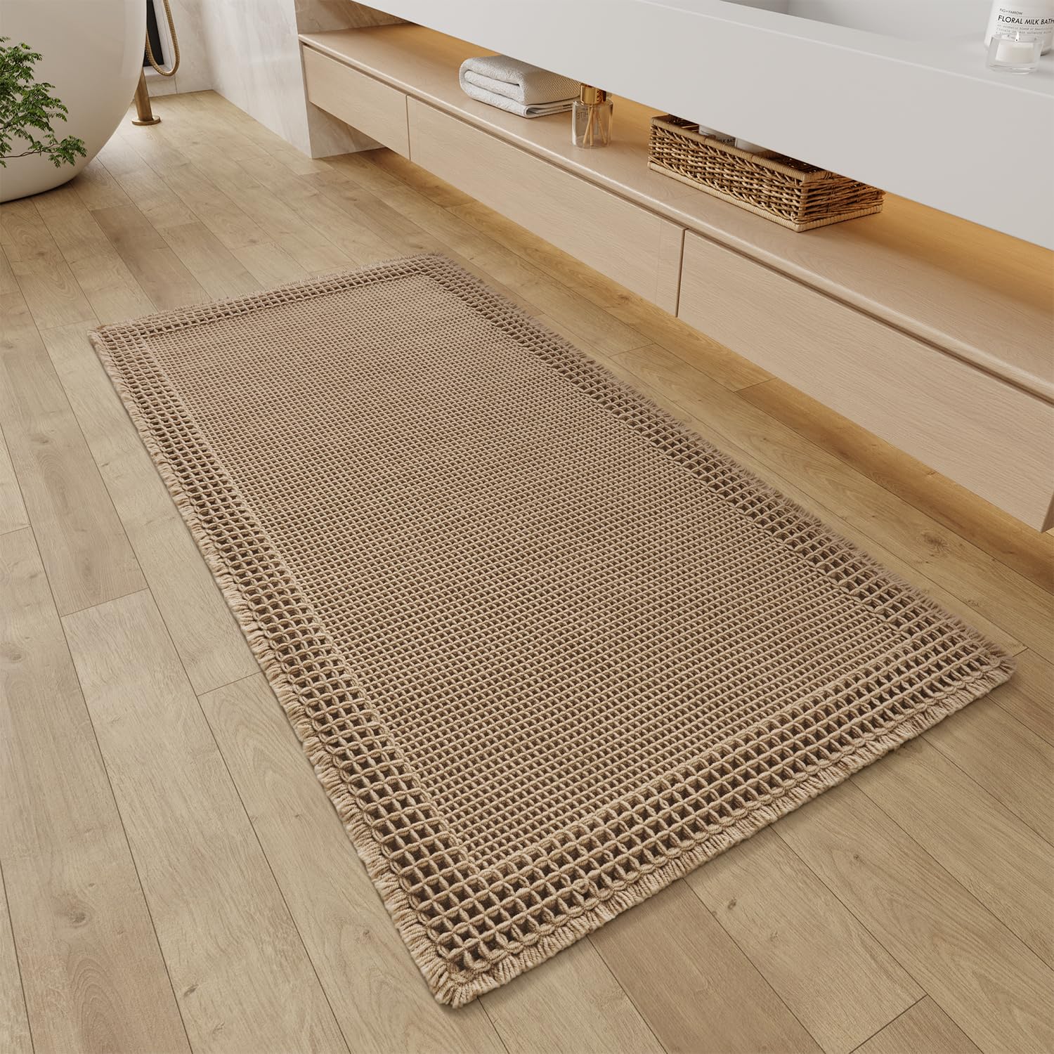 RESARE waffle runner front view showing color and full length, adds warm style