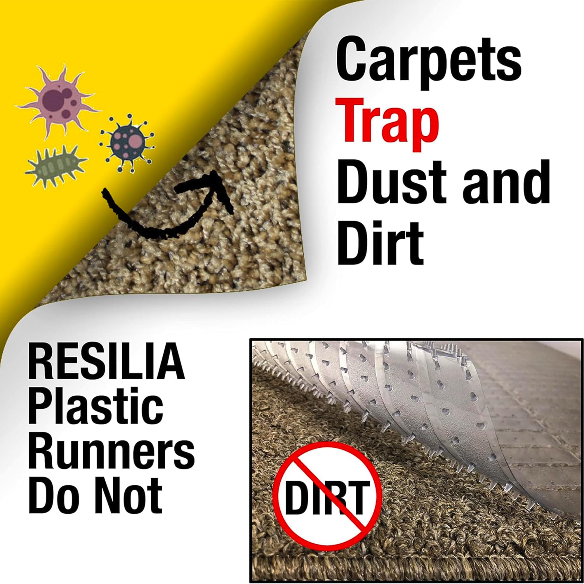 RESILIA runner next to tape measure showing 27 by 6 feet scale