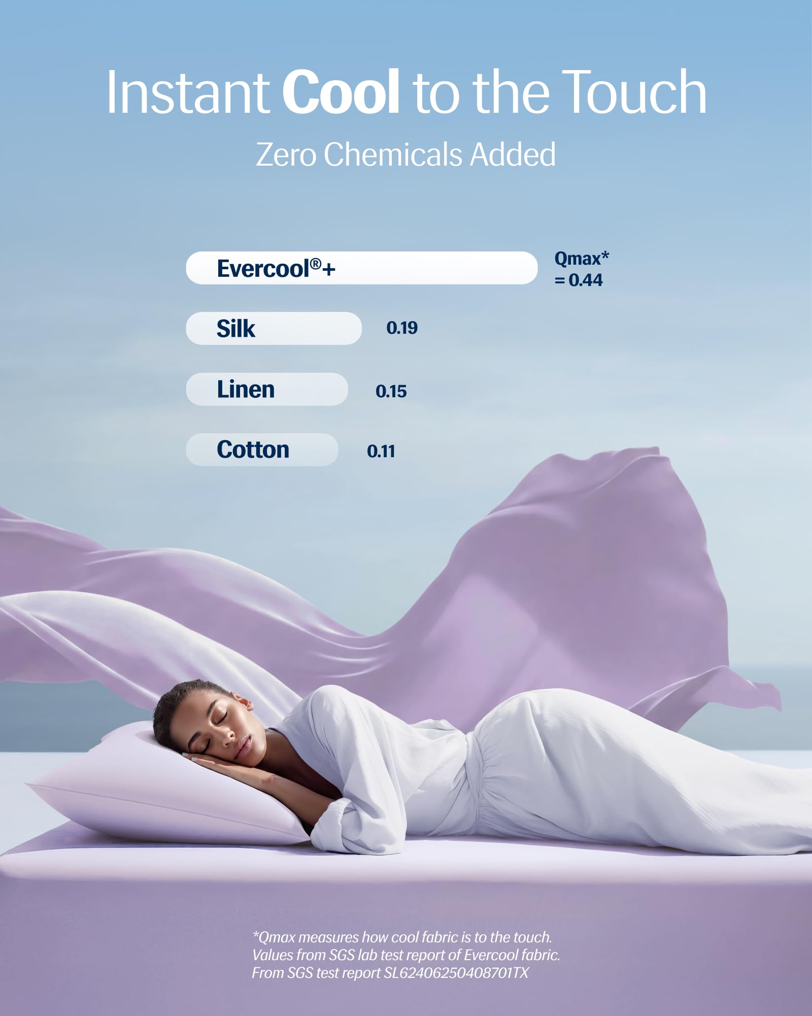 REST Evercool envelope closure detail showing stretch fit and secure pillow hold benefit