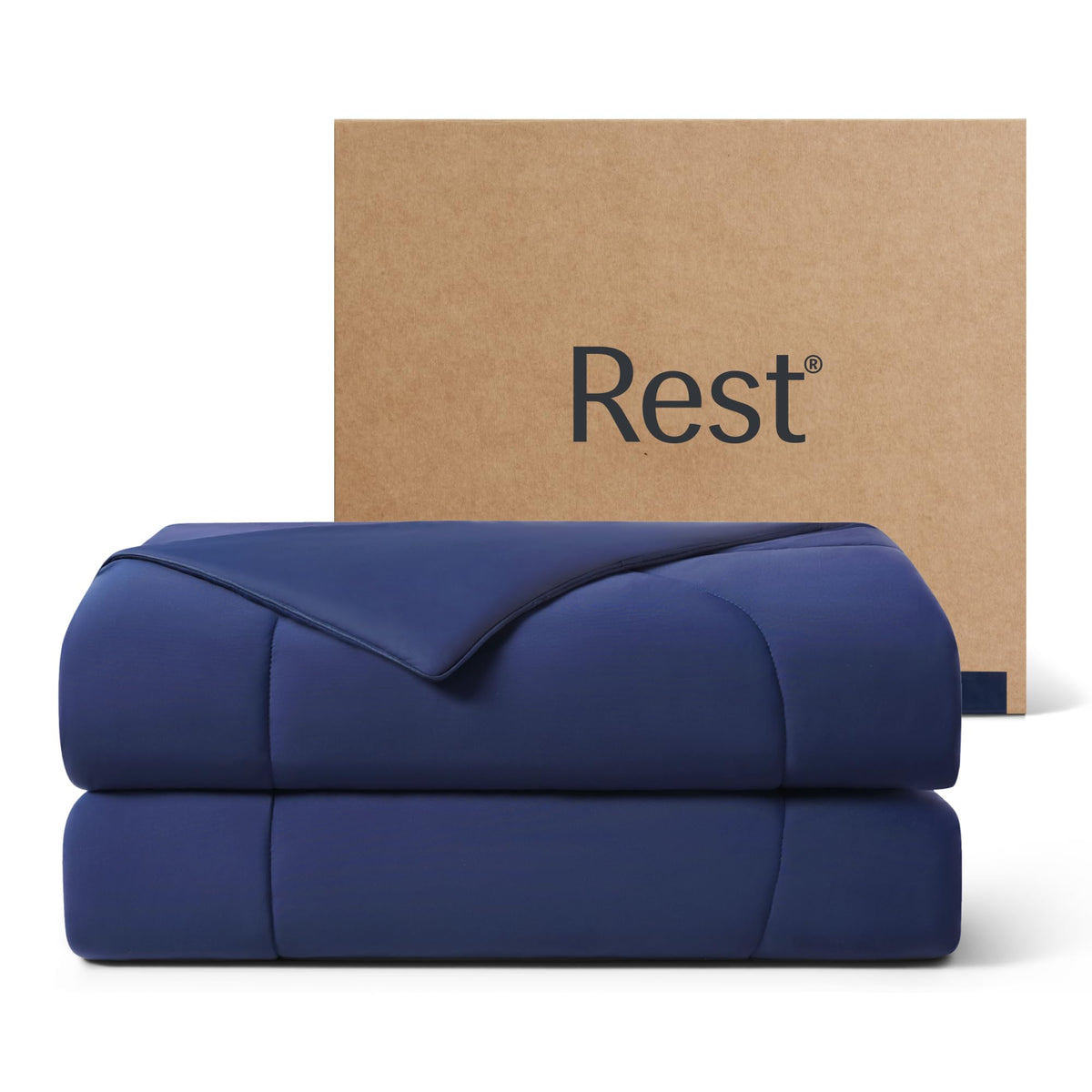 REST front packaging showing compact comforter, clear product presentation benefit