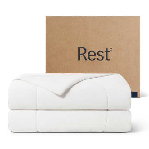REST Evercool front view of comforter neatly folded showing packaging and neat edges, highlights gift-ready presentation