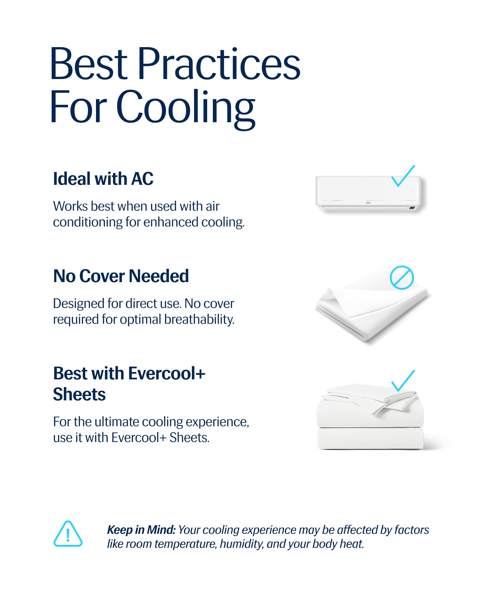 REST Evercool displayed on queen bed showing true-to-size coverage benefit