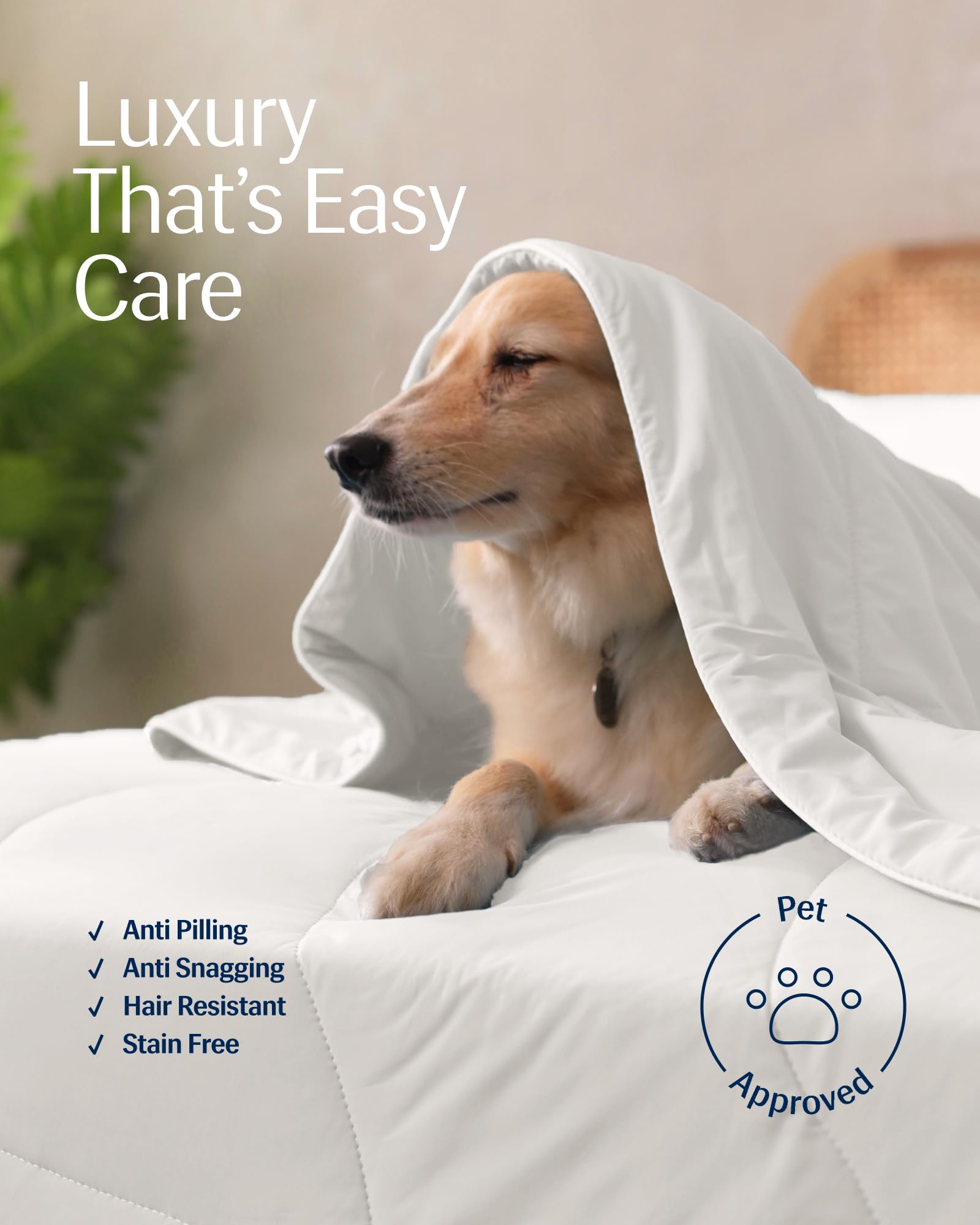 REST Evercool with pet on bed demonstrating resistance to pet hair