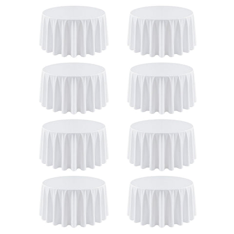 RestfulGlow front view of eight white tablecloths showing clean pack and value