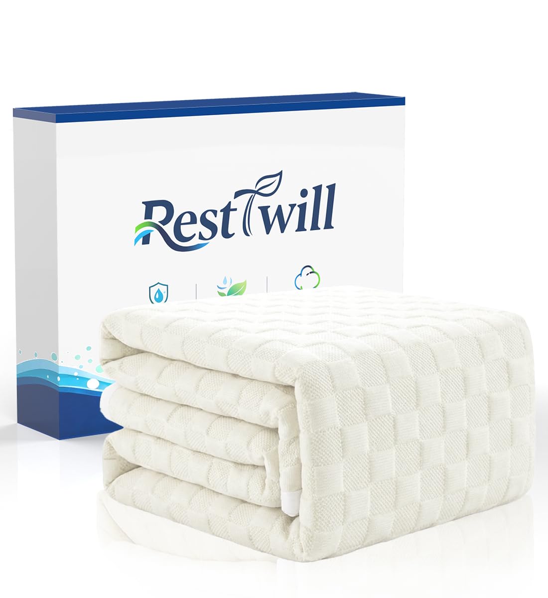 RestTwill front view of king protector showing clean packaging and benefit of protection