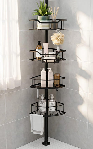 RESUNSY front view of four-tier corner caddy showing space-saving storage and balance