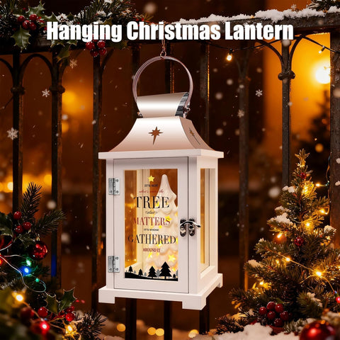 ResWRLD hanging lantern front view showing clear printed glass and farmhouse style