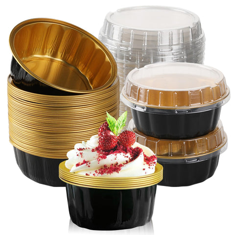 Retainbre 100-pack front view showing gold and black foil cups for elegant presentation