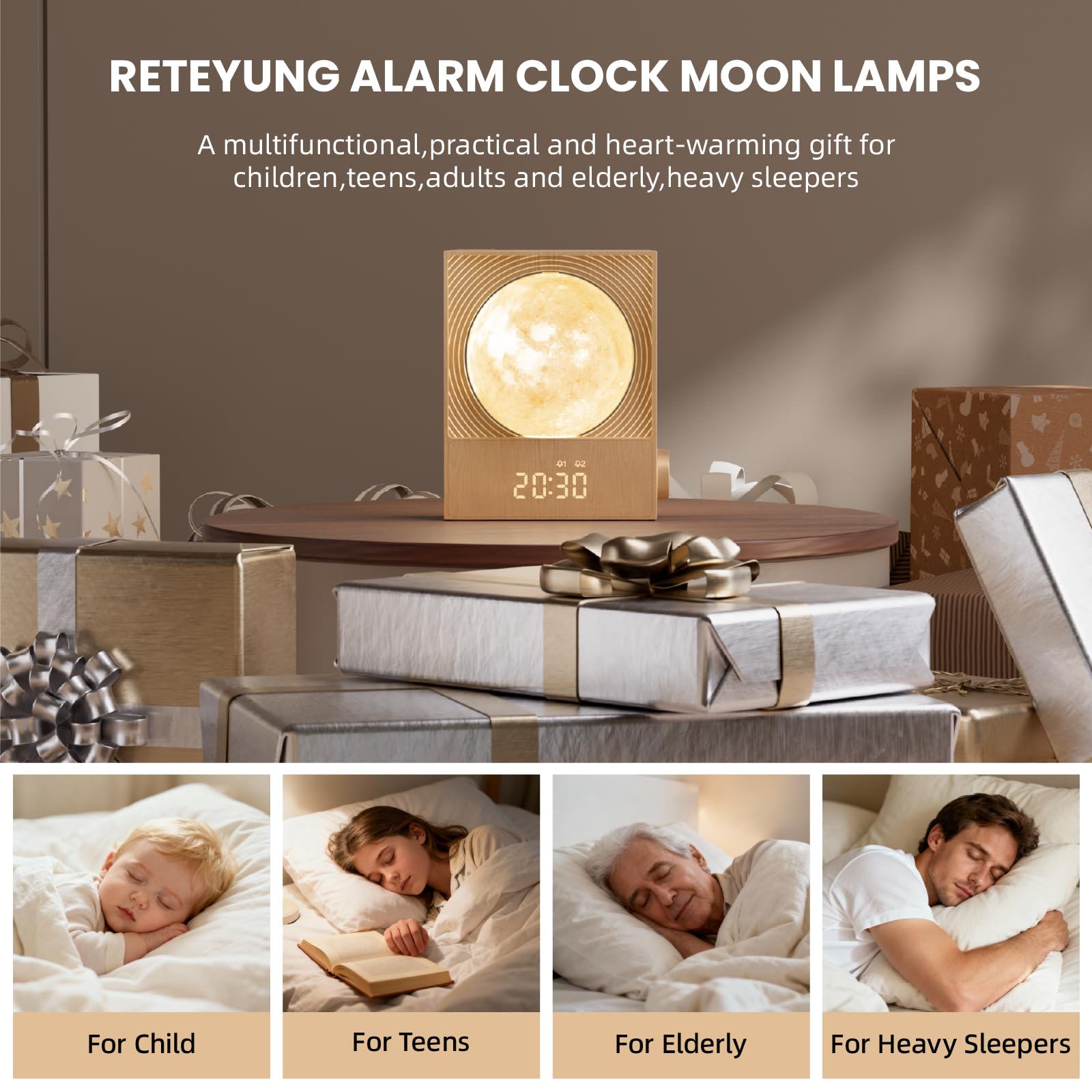 RETEYUNG bedside night mode scene showing soft breathing light for restful evenings