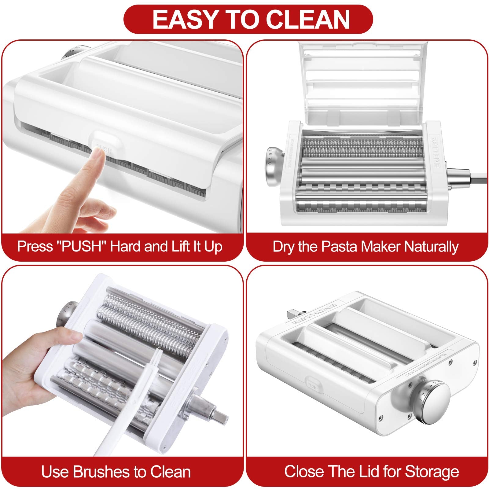 RETHONE cleaning brushes and open case for simple maintenance and hygiene