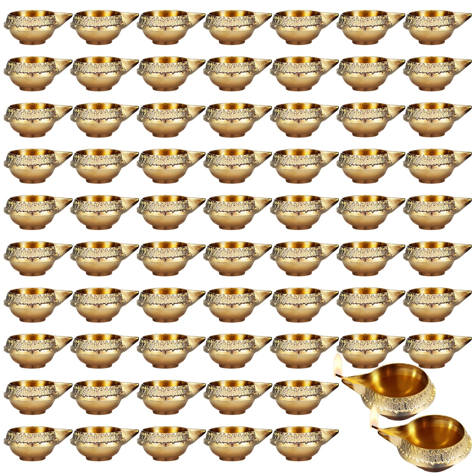 Retisee brass diyas front packaging showing 20-pack and elegant finish, ideal for gifting