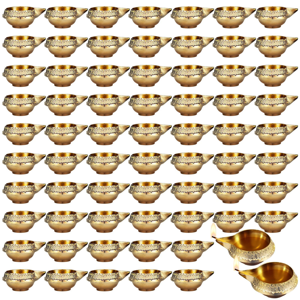 Retisee brass diyas front packaging showing 20-pack and elegant finish, ideal for gifting