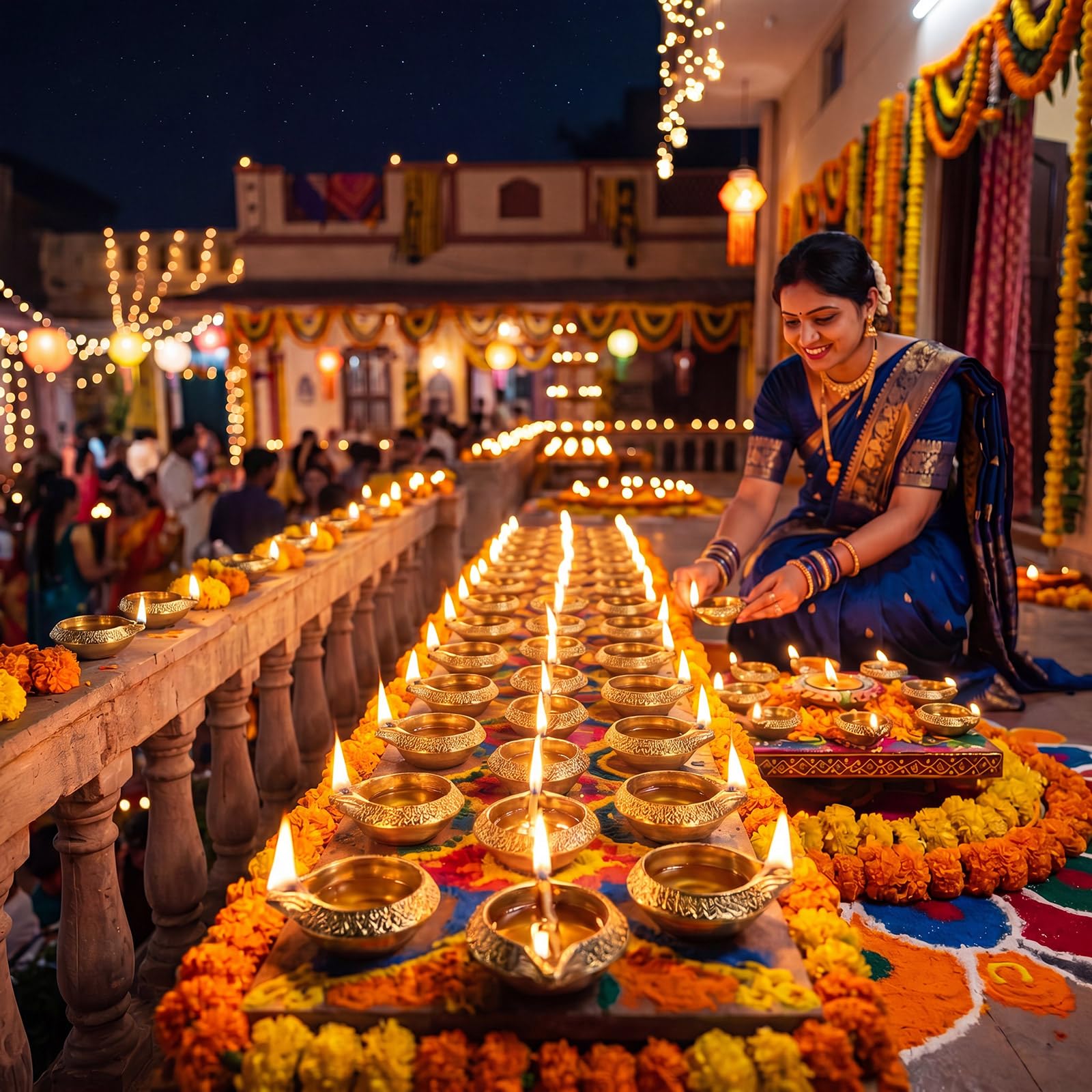 Retisee diyas lit on a decorative table demonstrating festive mood enhancement