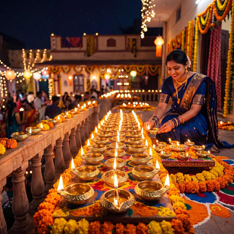 Retisee diyas lit on a decorative table demonstrating festive mood enhancement