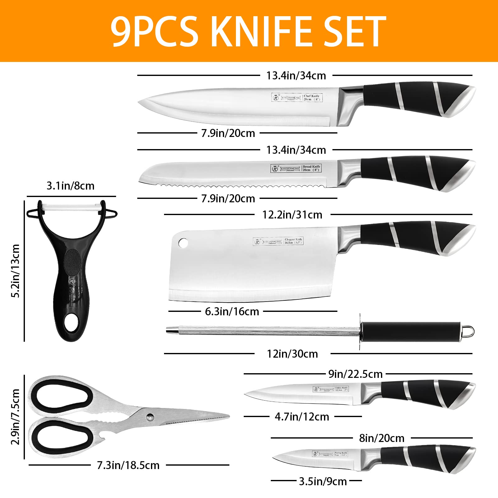 RETROSOHOO knives beside common items to show size and scale for storage planning