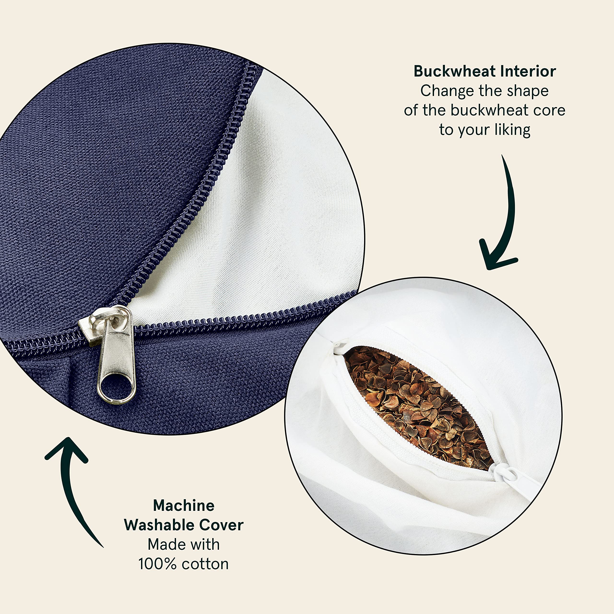 Retrospec Sedona close-up of buckwheat hulls offering customizable support