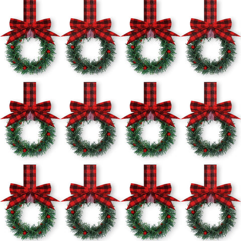 Retrowavy front view of twelve small cabinet wreaths showing festive set