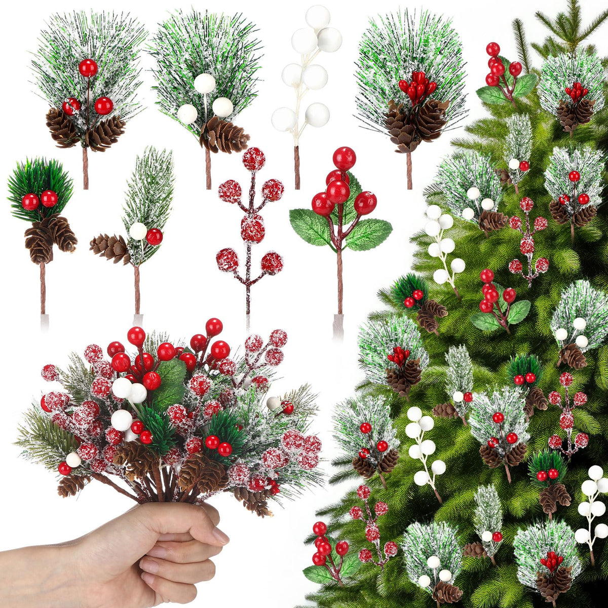 Retrowavy front packaging showing 56 artificial pine picks and festive design for easy crafting