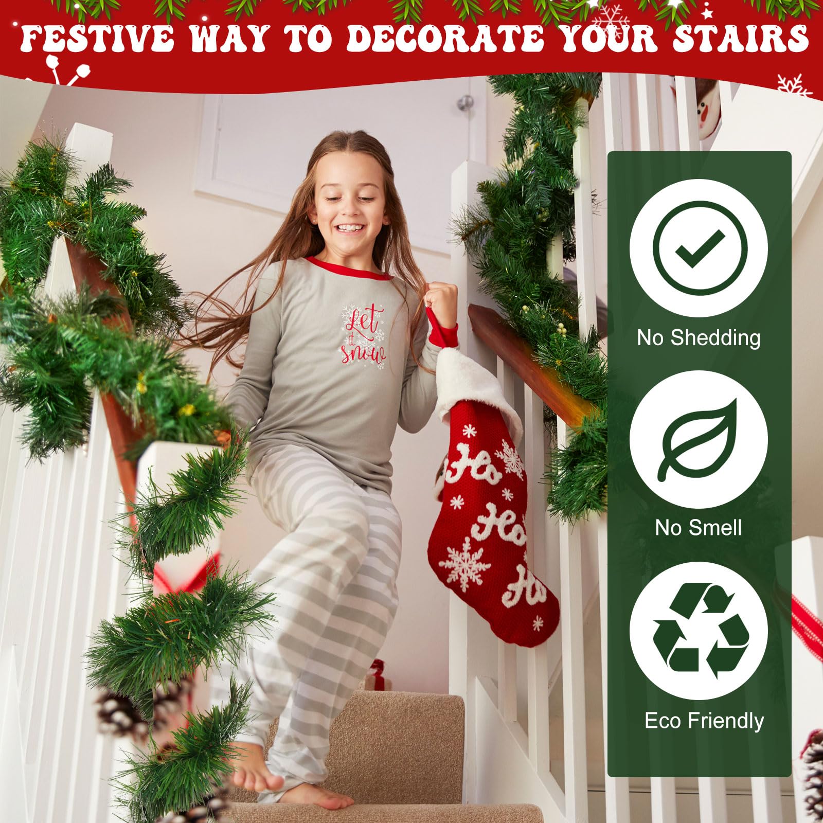 Retrowavy garland wrapped around banister demonstrating easy shaping