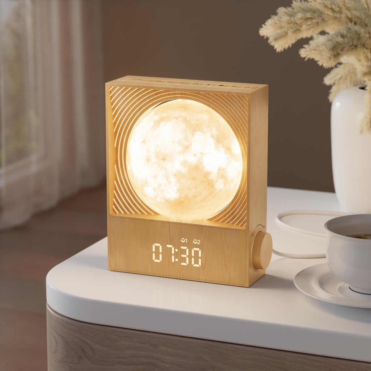 RETEYUNG front view of wake-up clock showing clear display and compact design benefit
