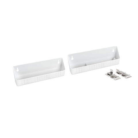 Rev-A-Shelf in use holding sponge and brush for faster sink cleanup