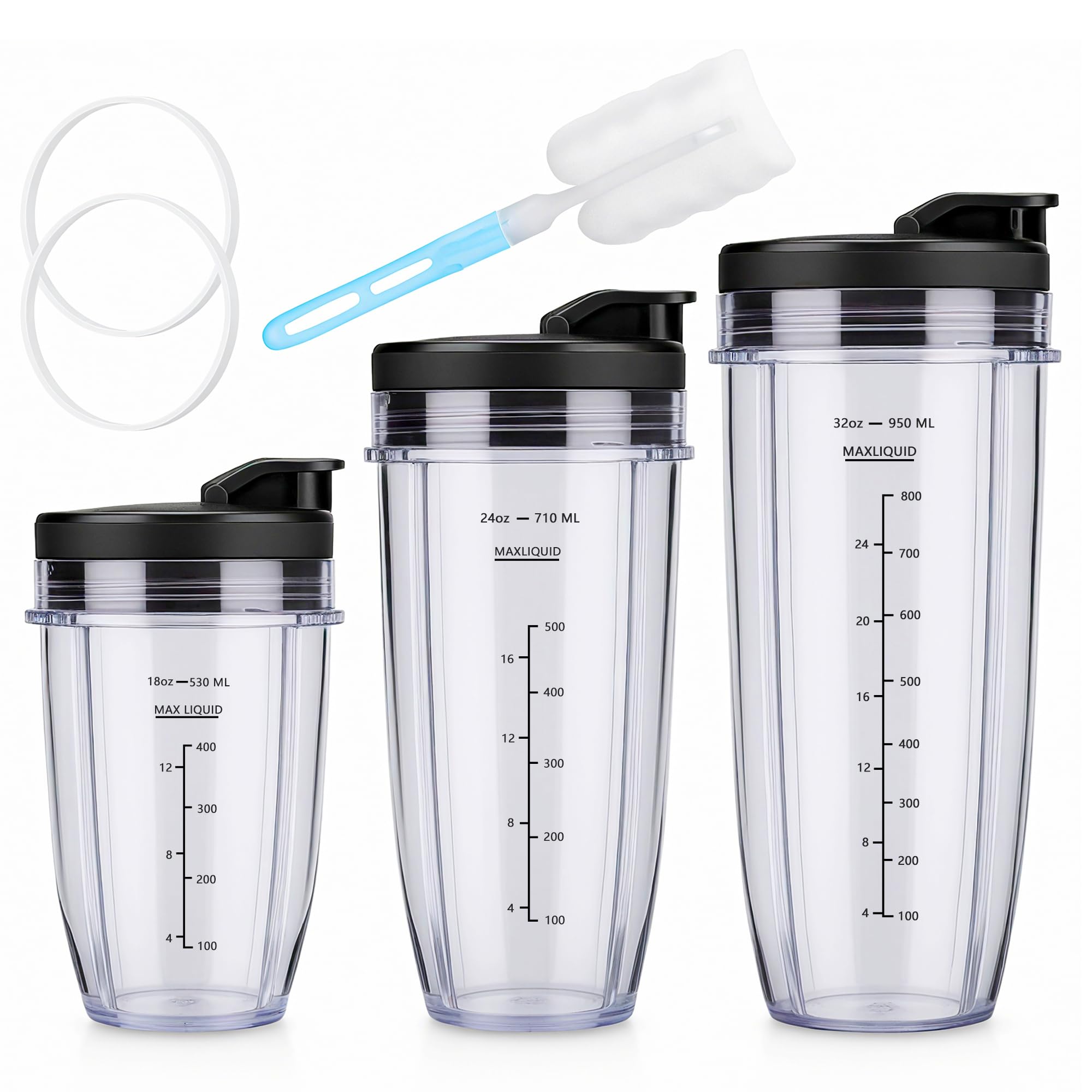 Revorit front view of three cups showing sizes and clear markings for portion control