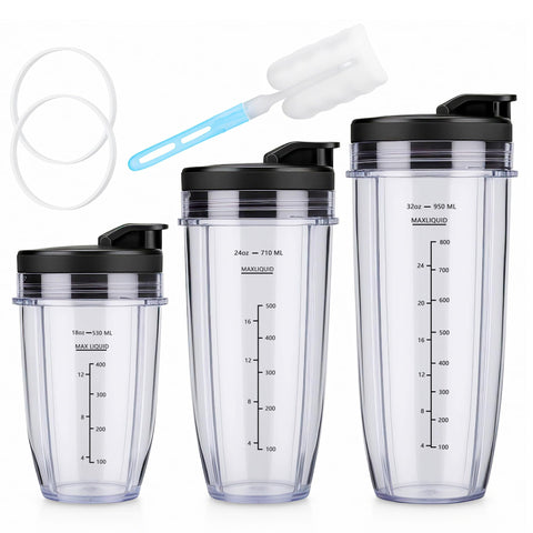 Revorit front view of three cups showing sizes and clear markings for portion control