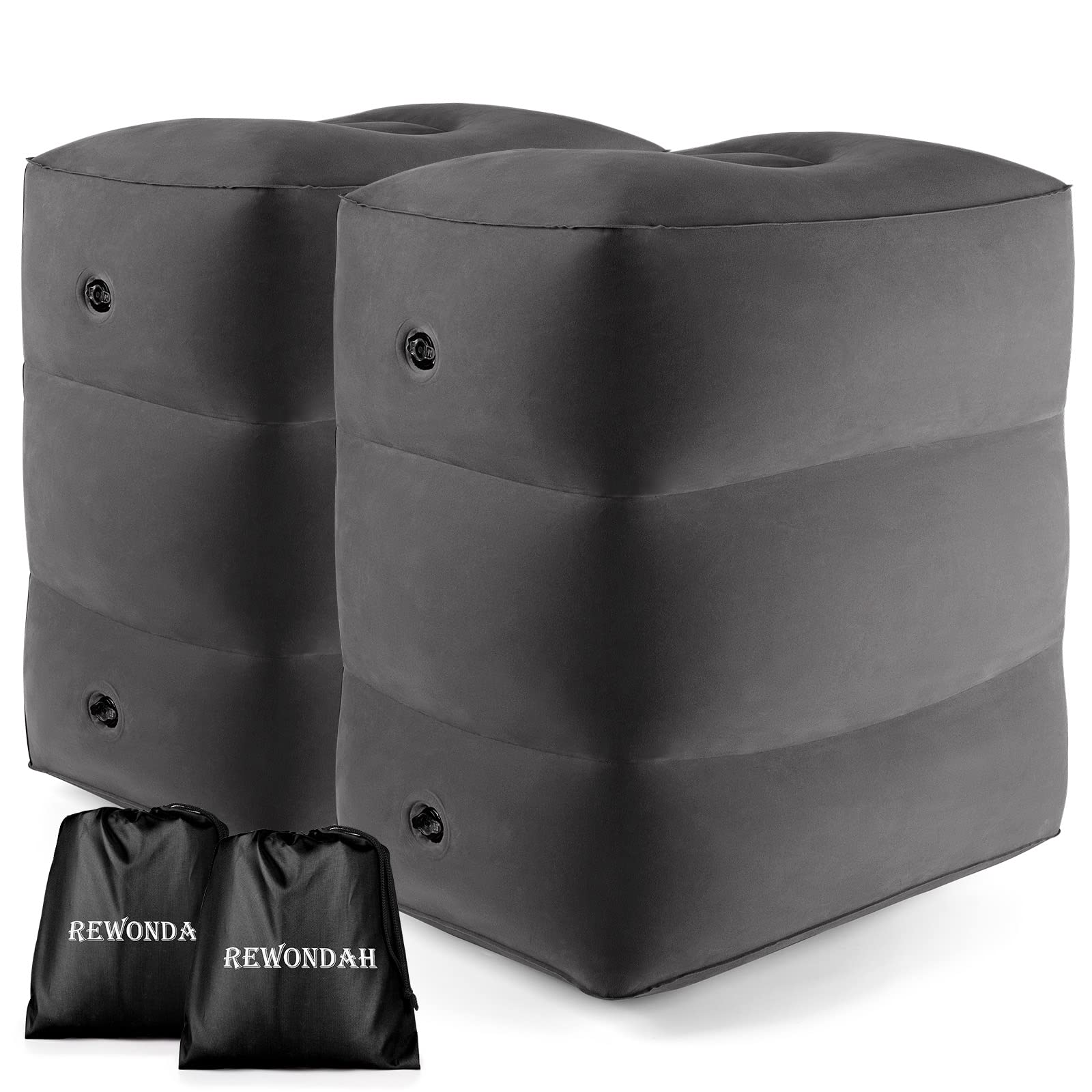 Rewondah front view showing inflatable foot rest for space-saving comfort