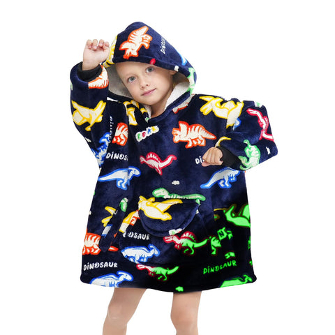 REXEO front view of hoodie blanket showing full dinosaur design and comfort